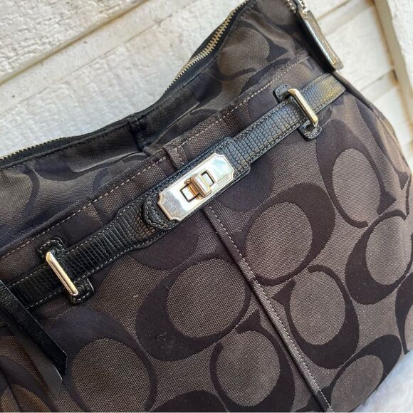 COACH Signature Black Brown Chelsea Hobo Kristin Shoulder Bag Baguette 17834 - Picture 2 of 11